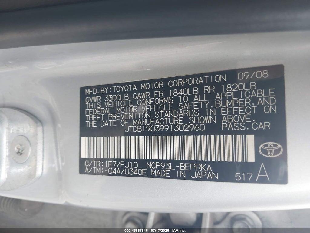 JTDBT903991302960 2009 TOYOTA YARIS photo no. 9
