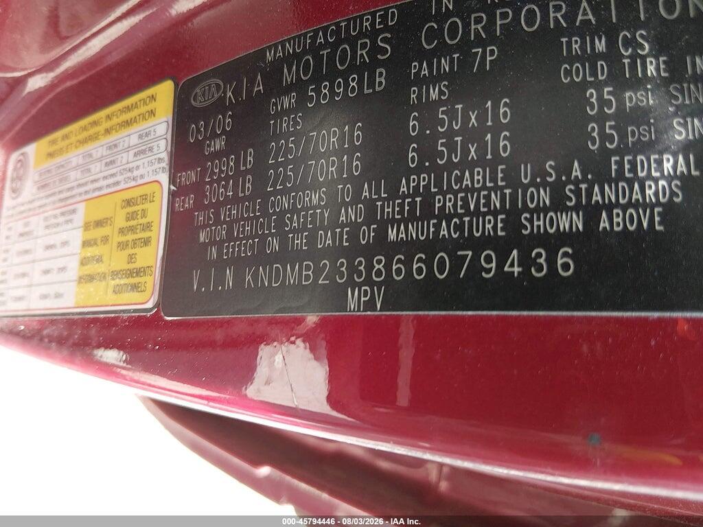 KNDMB233866079436 2006 KIA SEDONA photo no. 9