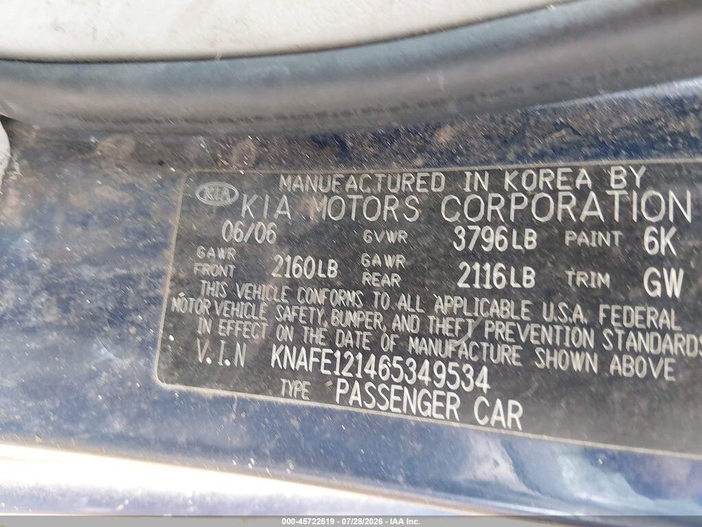 KNAFE121465349534 2006 KIA SPECTRA photo no. 9