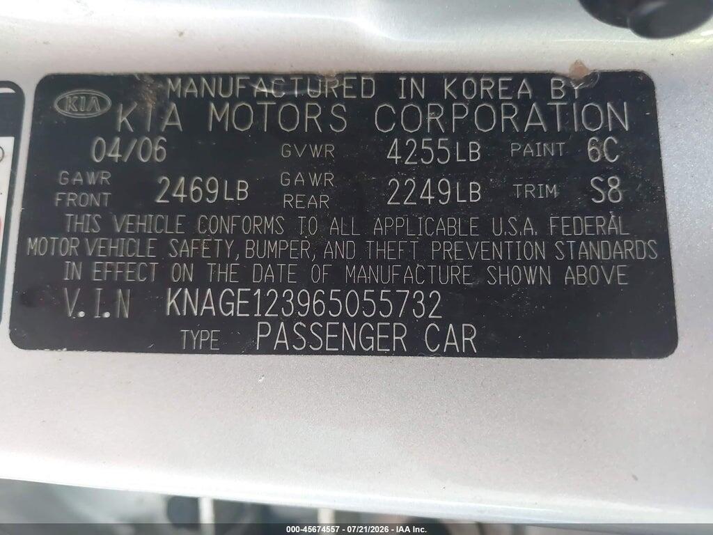KNAGE123965055732 2006 KIA OPTIMA photo no. 9