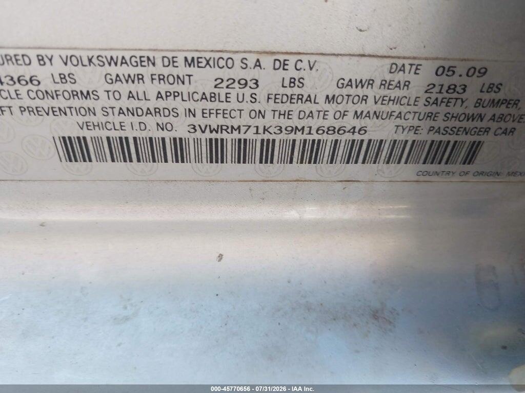 3VWRM71K39M168646 2009 VOLKSWAGEN JETTA photo no. 9