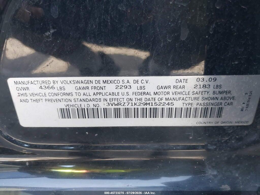 3VWRZ71K29M152245 2009 VOLKSWAGEN JETTA photo no. 9