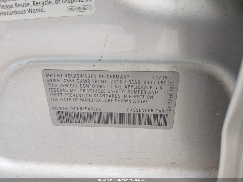 WVWHL73C59E545989 2009 VOLKSWAGEN CC photo no. 9