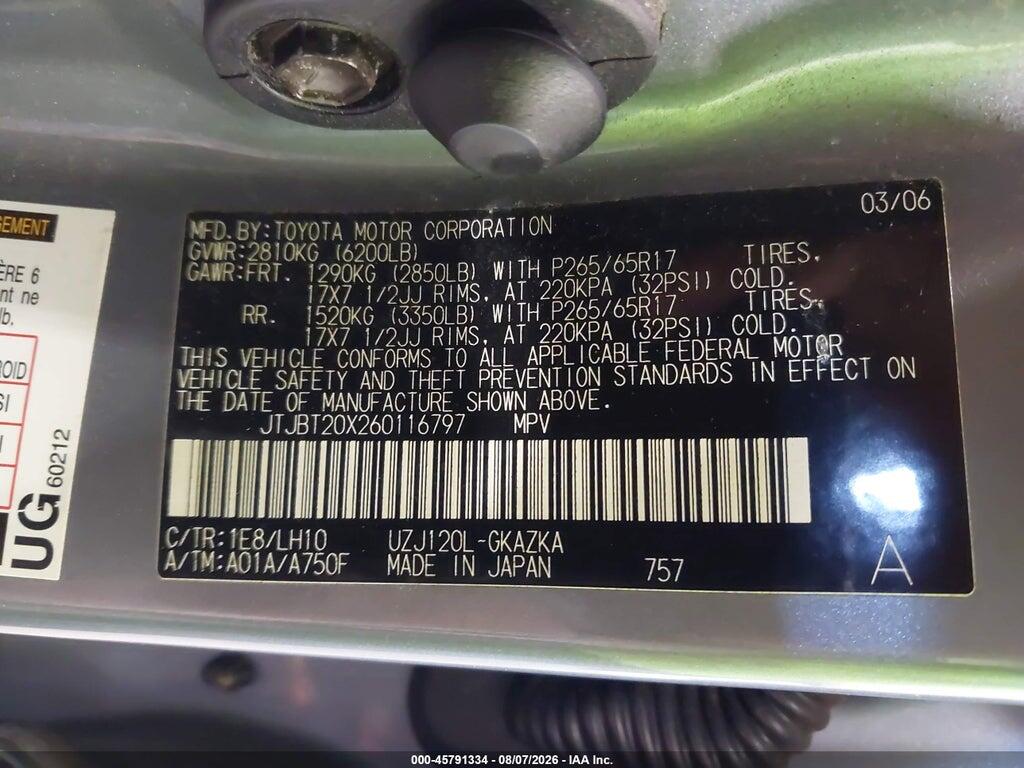 JTJBT20X260116797 2006 LEXUS GX 470 photo no. 9