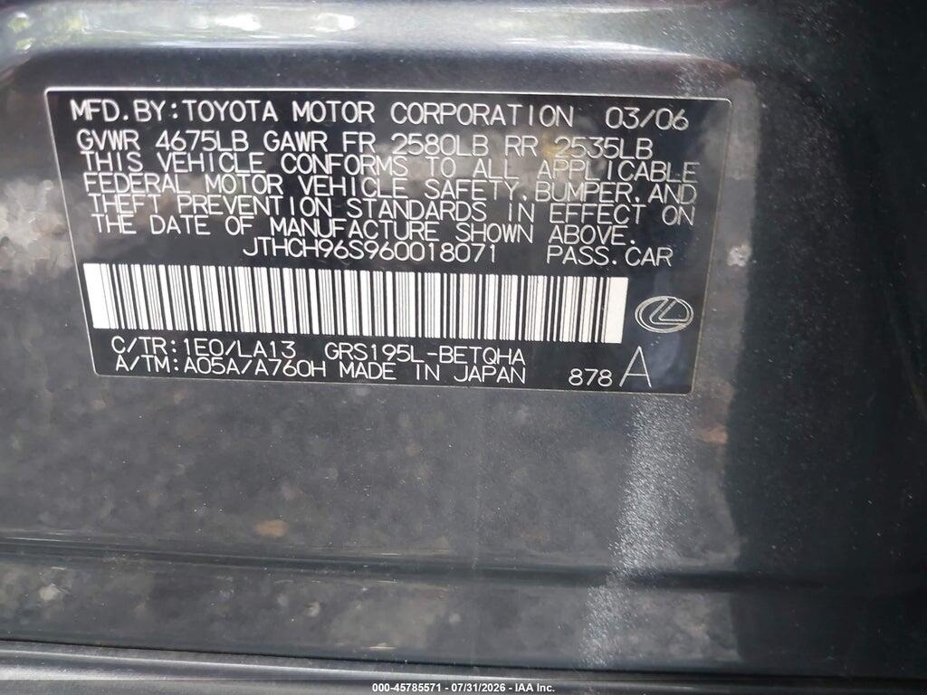 JTHCH96S960018071 2006 LEXUS GS 300 photo no. 9