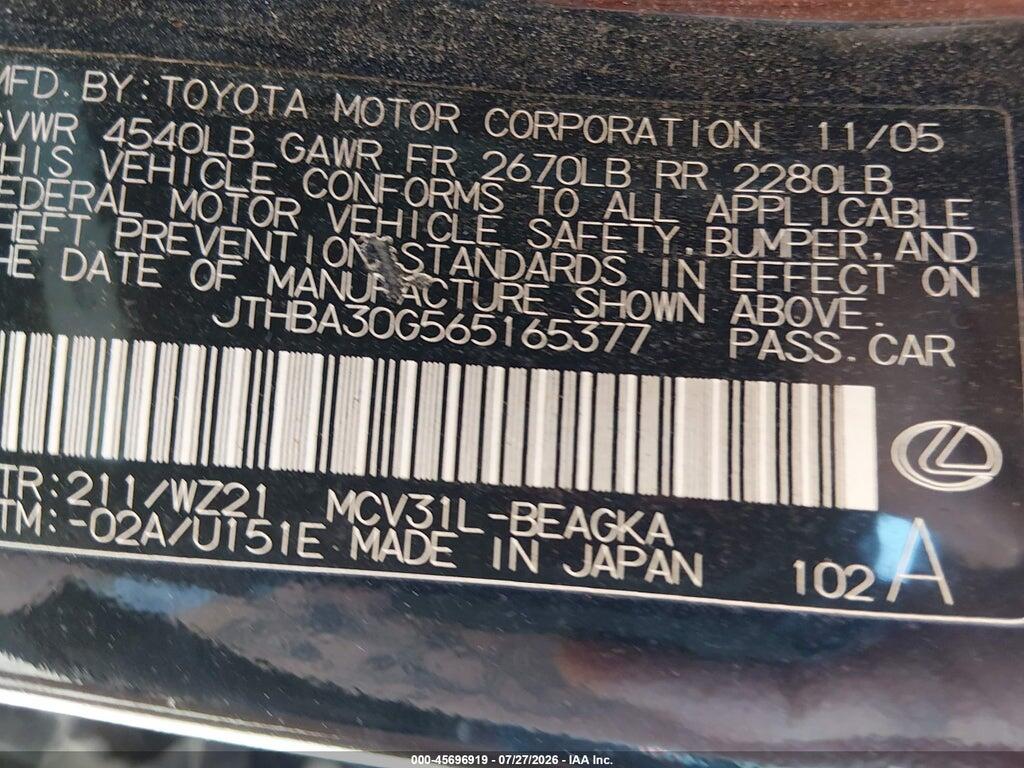 JTHBA30G565165377 2006 LEXUS ES 330 photo no. 9
