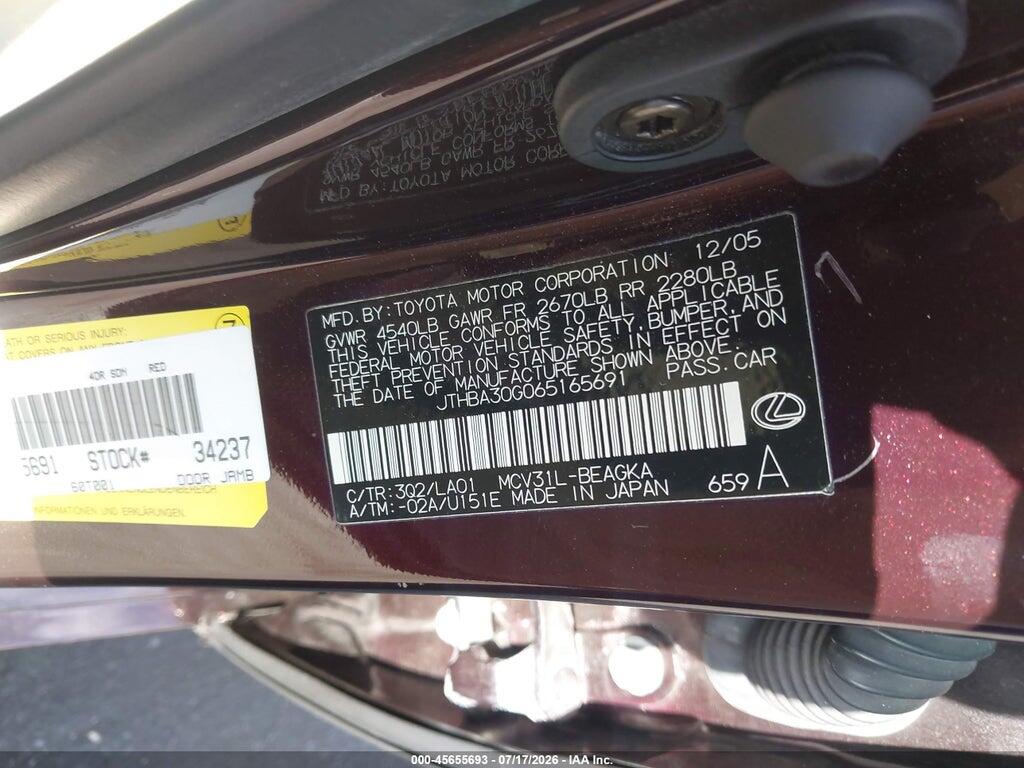 JTHBA30G065165691 2006 LEXUS ES 330 photo no. 9