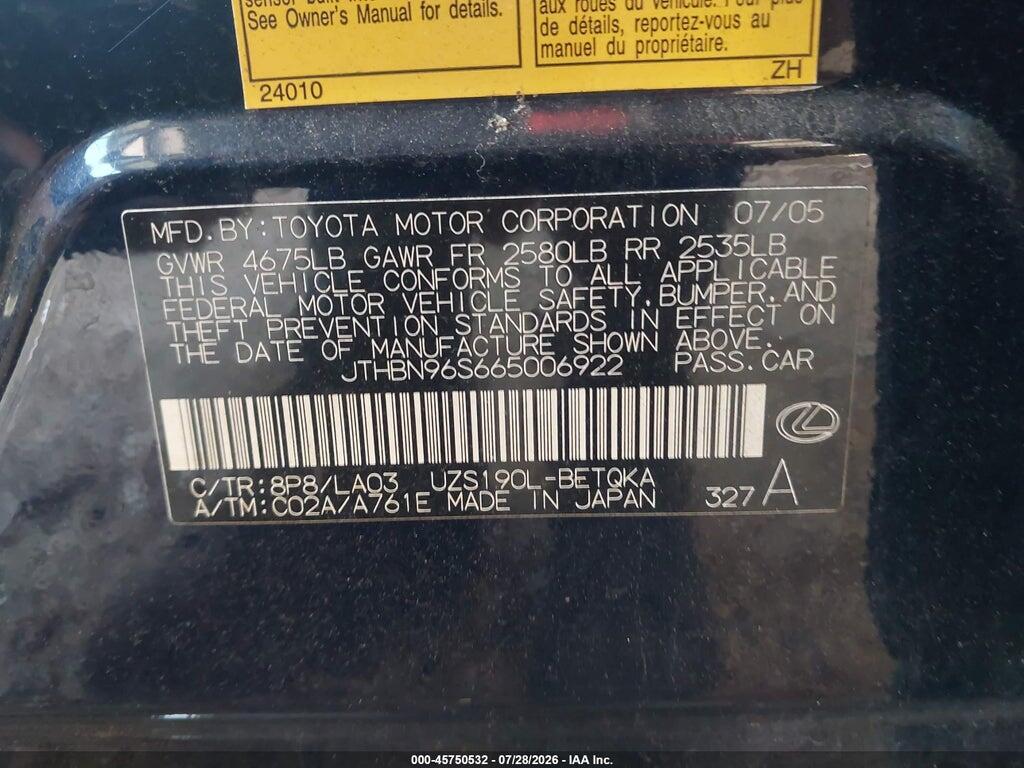 JTHBN96S665006922 2006 LEXUS GS 430 photo no. 9