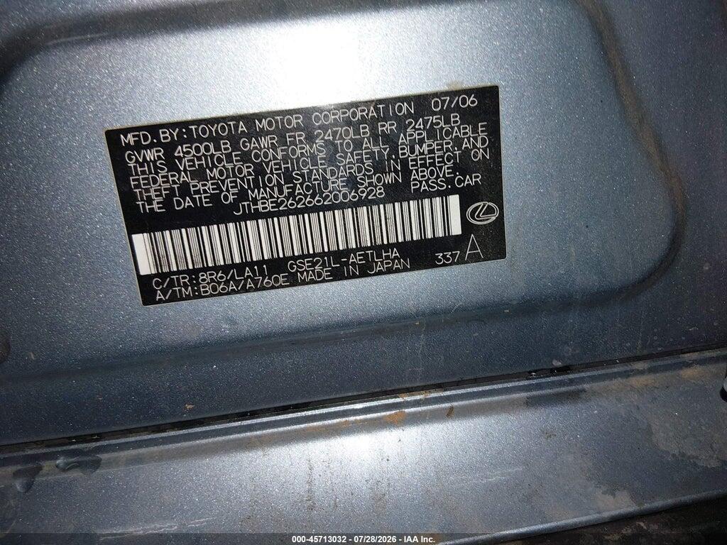 JTHBE262662006928 2006 LEXUS IS 350 photo no. 9