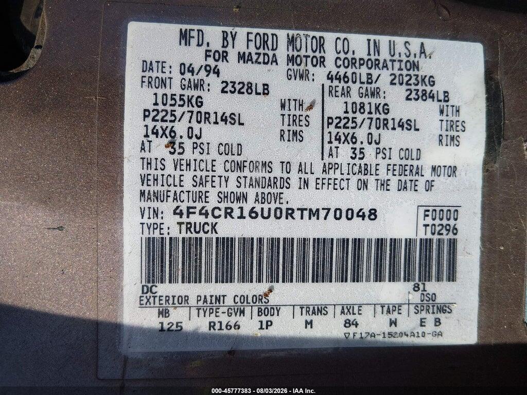 4F4CR16U0RTM70048 1994 MAZDA B3000 photo no. 9
