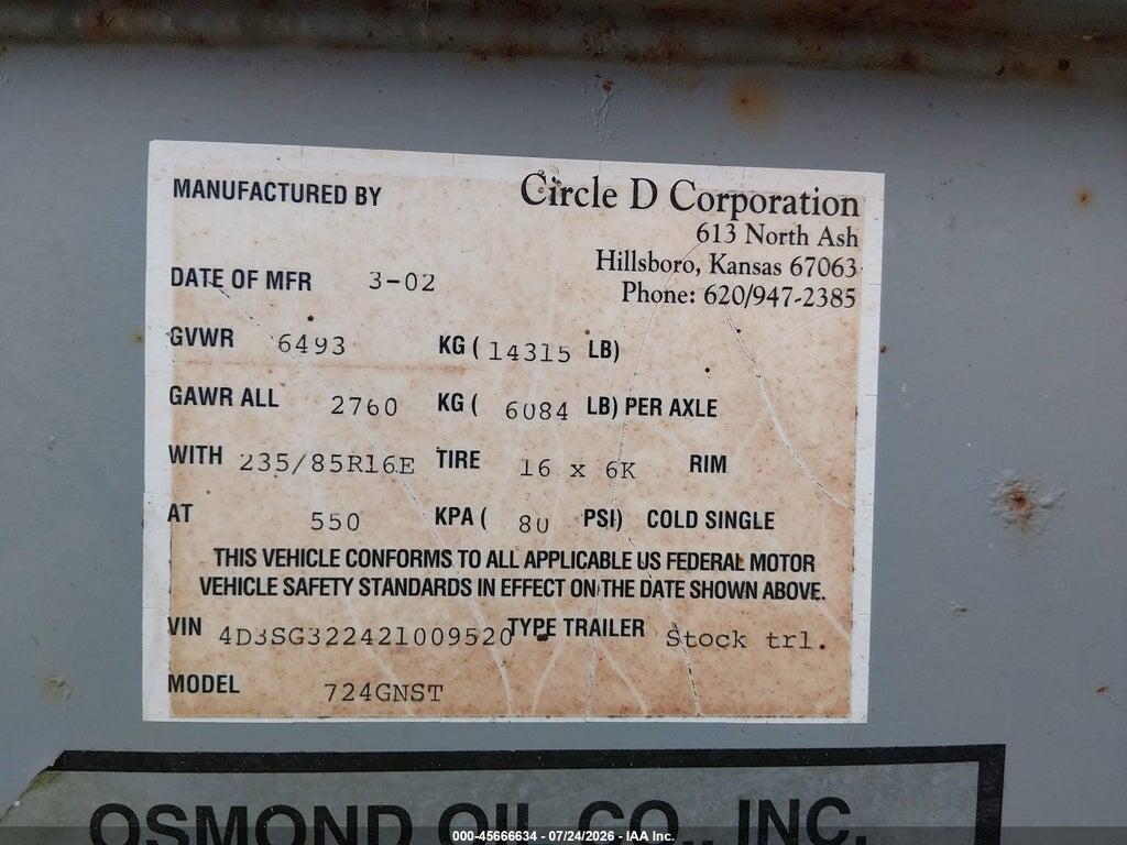 4D3SG322421009520 2002 * GOOSENECK TRAILER photo no. 9