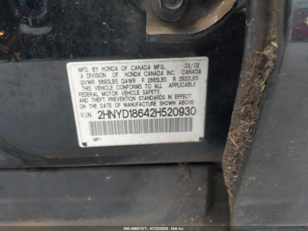 2HNYD18642H520930 2002 ACURA MDX photo no. 9