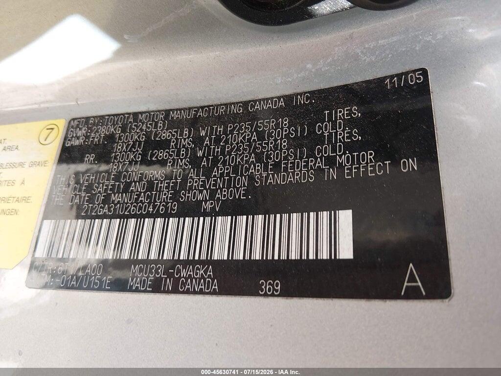 2T2GA31U26C047619 2006 LEXUS RX 330 photo no. 9