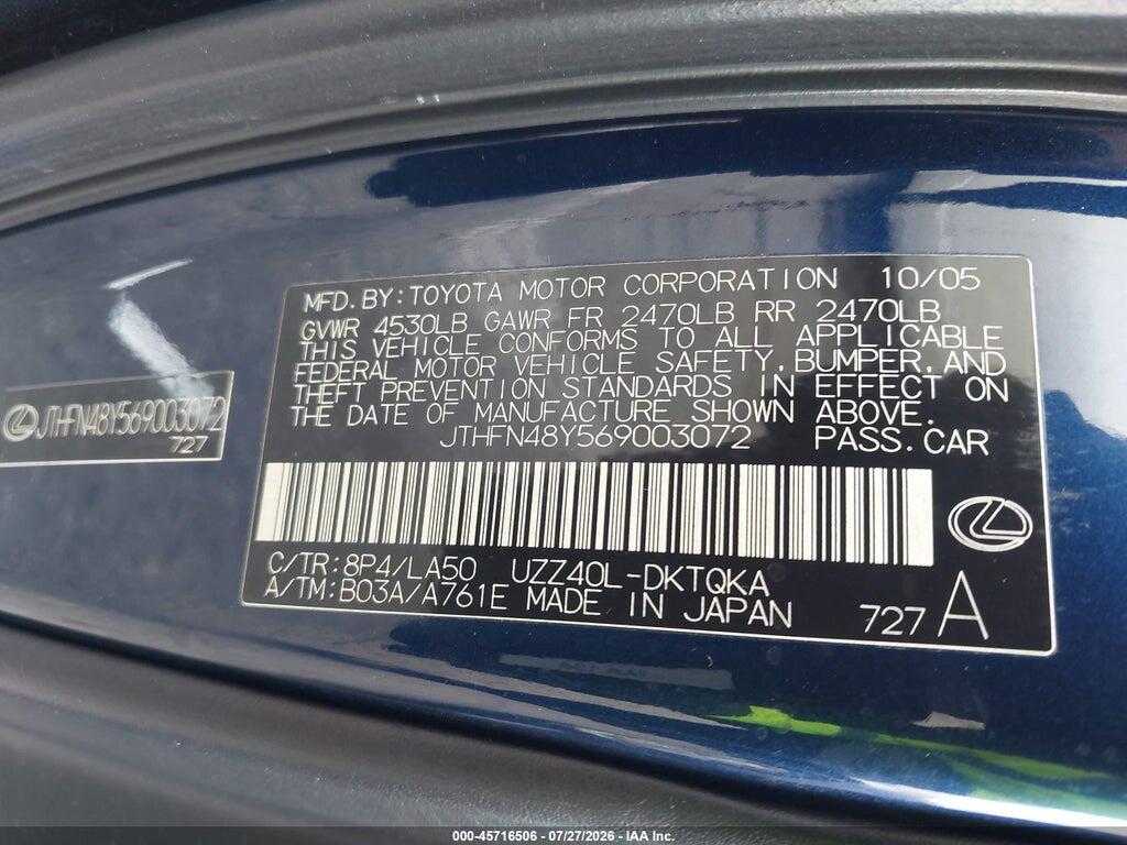 JTHFN48Y569003072 2006 LEXUS SC 430 photo no. 9