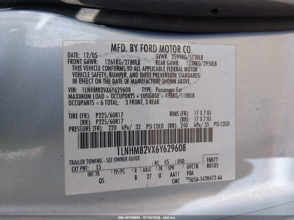 1LNHM82VX6Y629608 2006 LINCOLN TOWN CAR photo no. 9