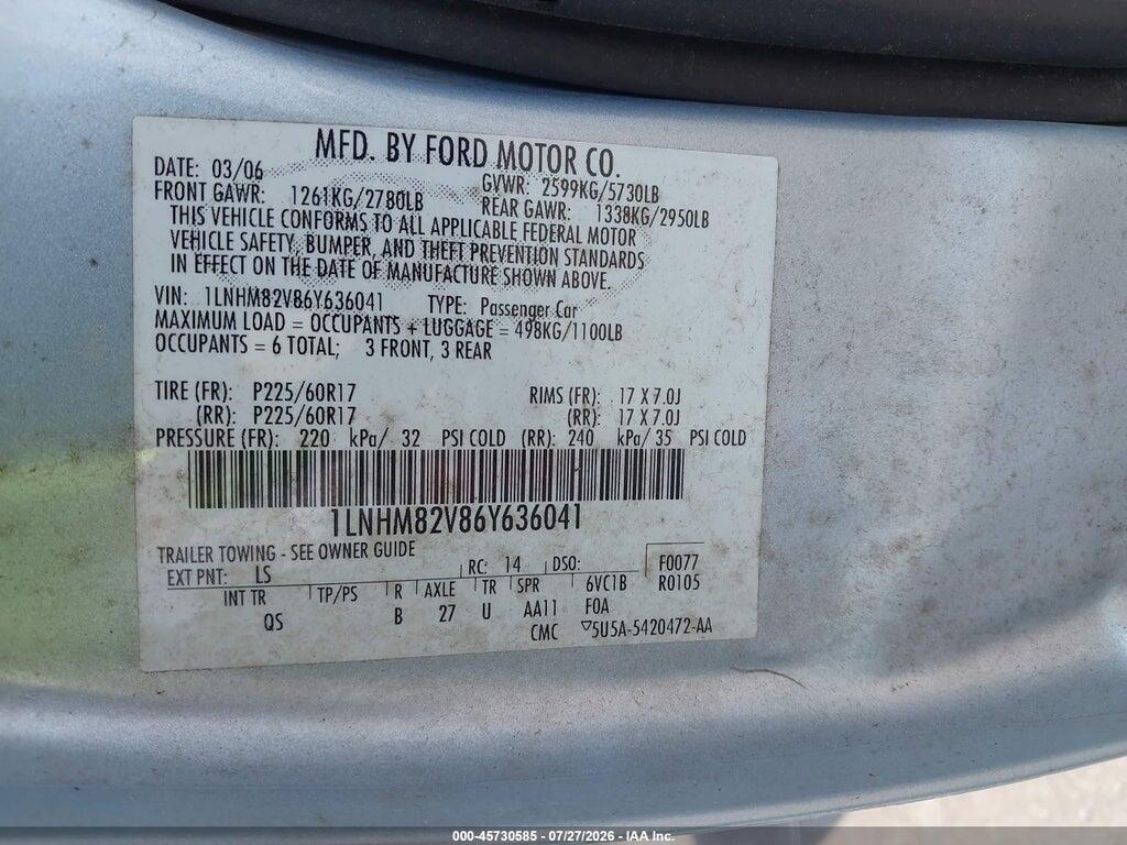 1LNHM82V86Y636041 2006 LINCOLN TOWN CAR photo no. 9