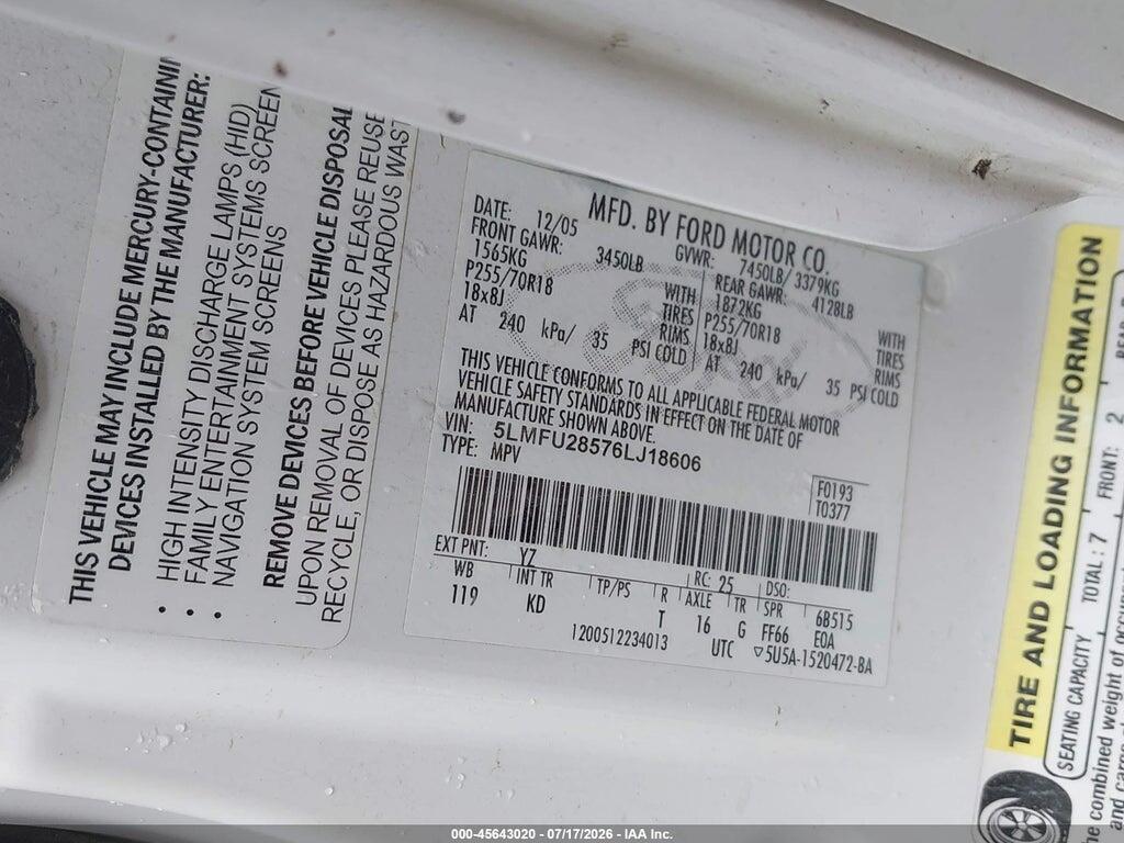 5LMFU28576LJ18606 2006 LINCOLN NAVIGATOR photo no. 9