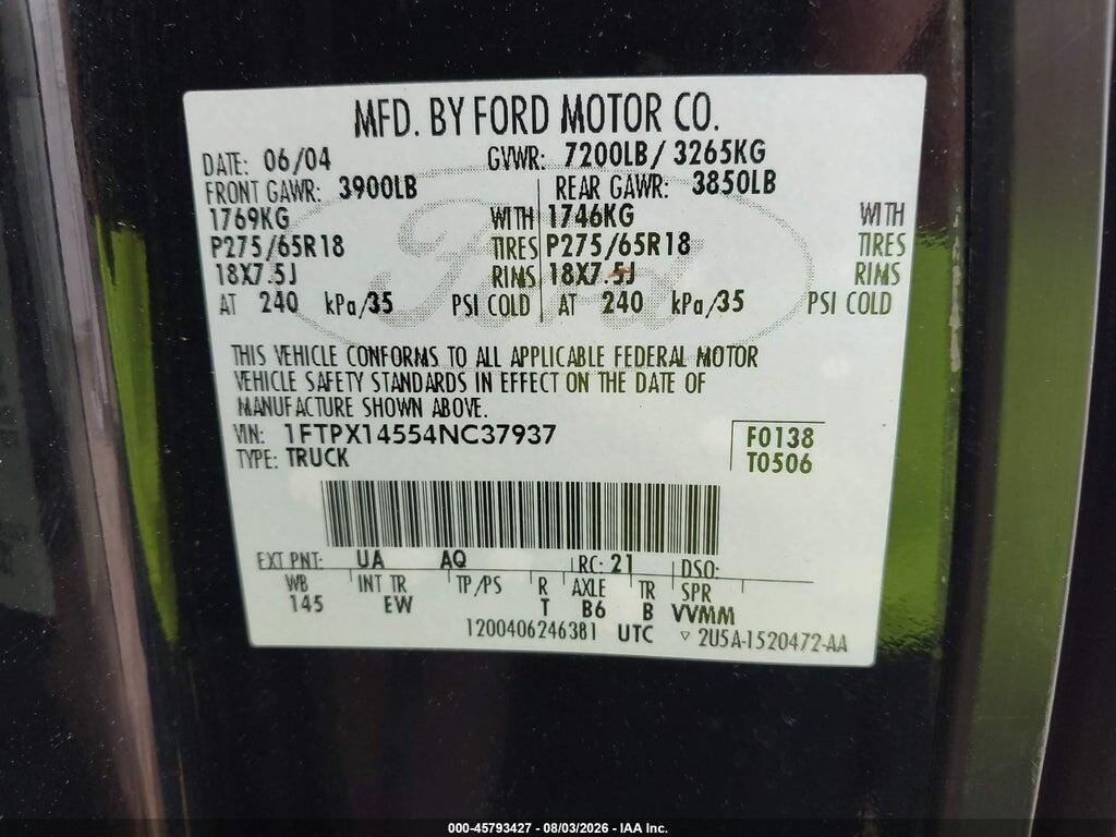 1FTPX14554NC37937 2004 FORD F-150 photo no. 9