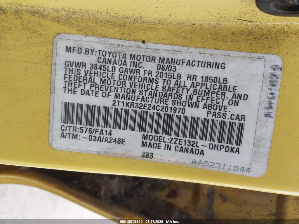2T1KR32E24C201970 2004 TOYOTA COROLLA MATRIX photo no. 9