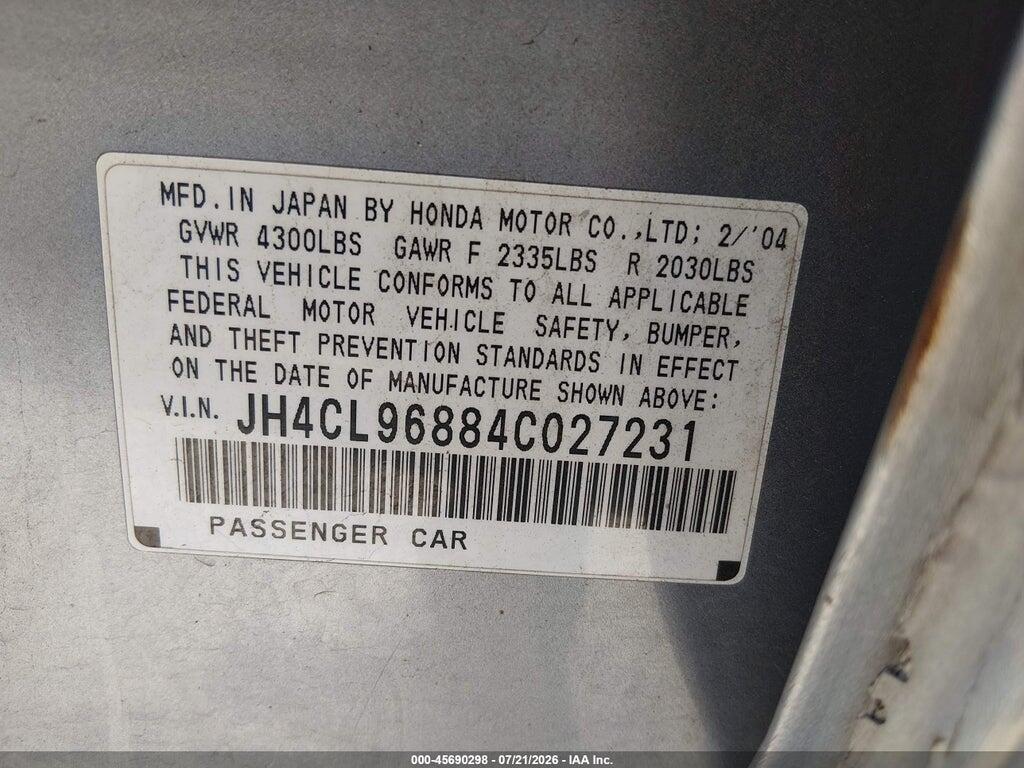 JH4CL96884C027231 2004 ACURA TSX photo no. 9