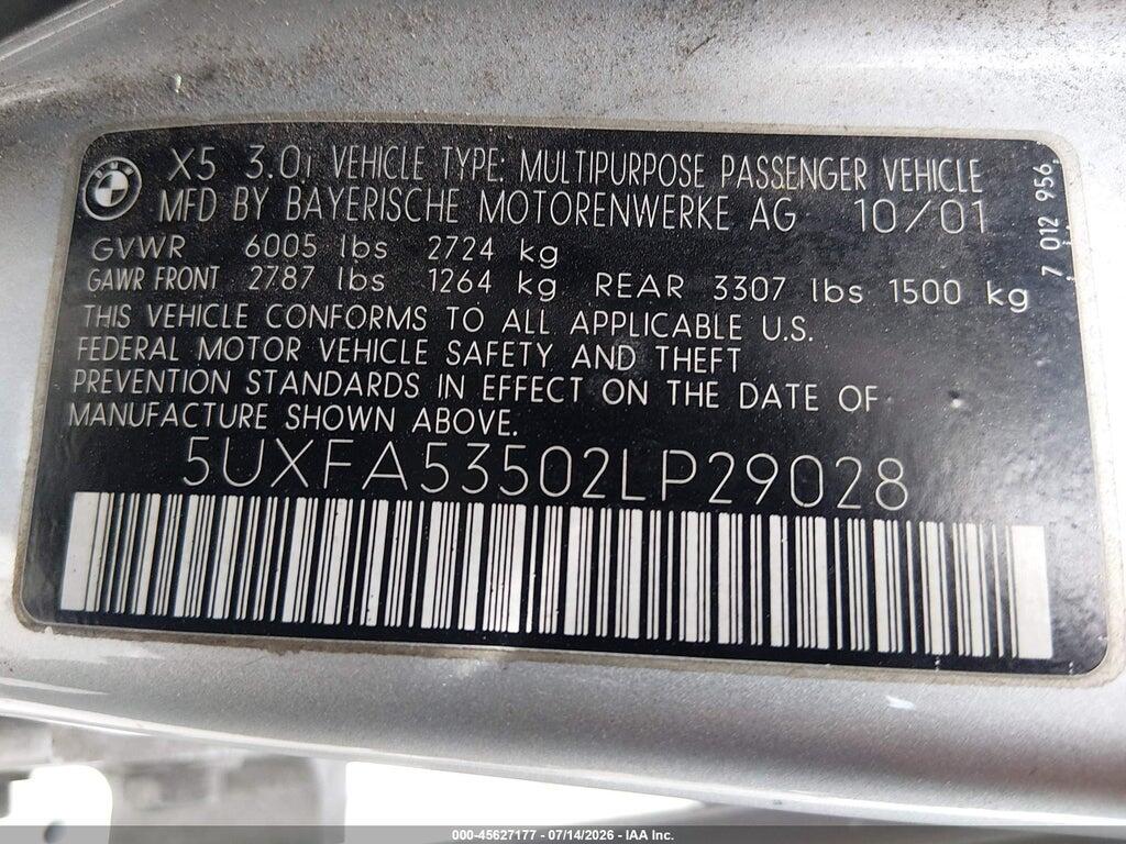5UXFA53502LP29028 2002 BMW X5 photo no. 9
