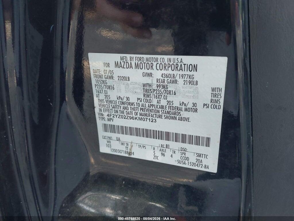 4F2YZ02Z96KM07123 2006 MAZDA TRIBUTE photo no. 9