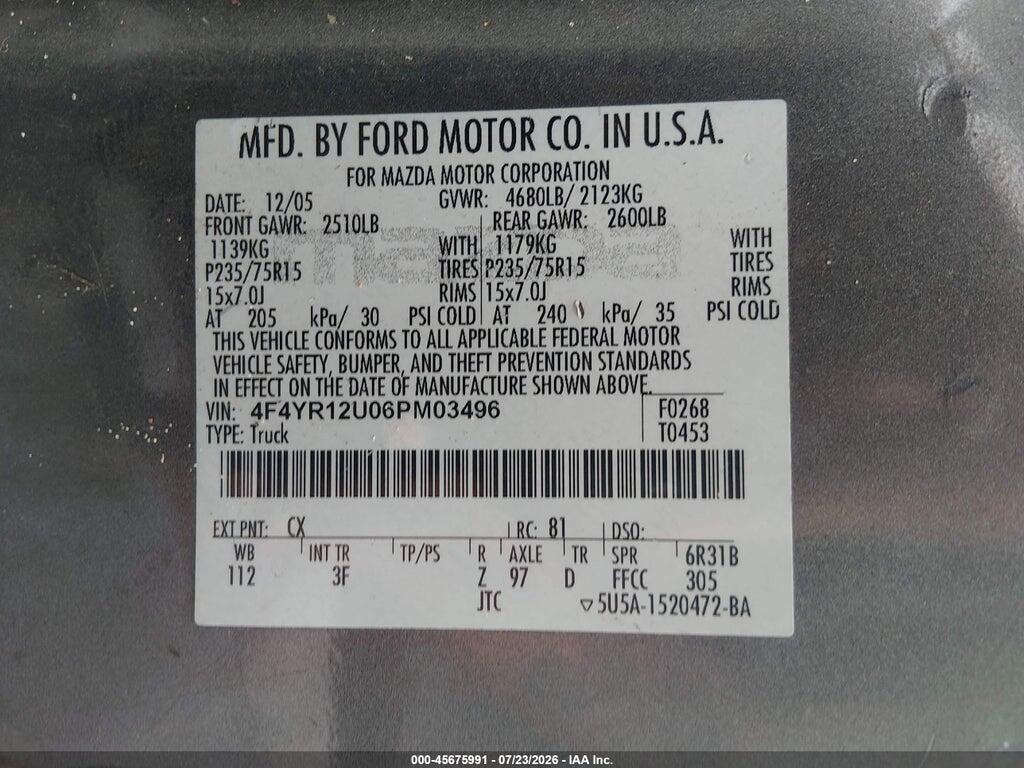 4F4YR12U06PM03496 2006 MAZDA B3000 photo no. 9
