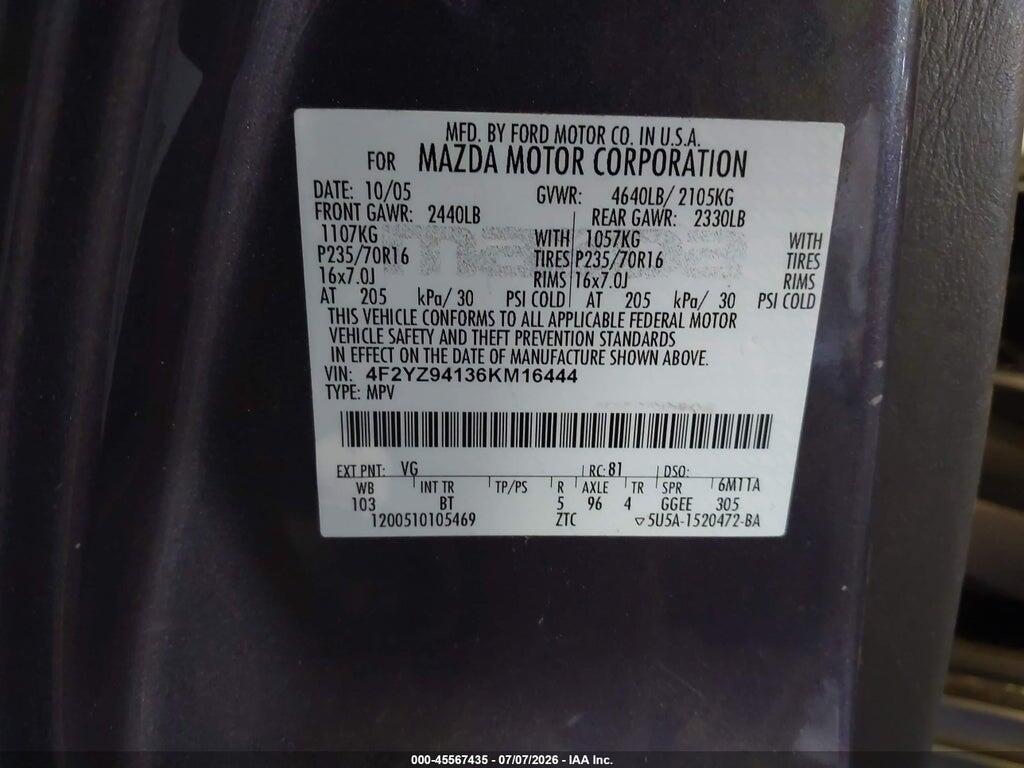 4F2YZ94136KM16444 2006 MAZDA TRIBUTE photo no. 9