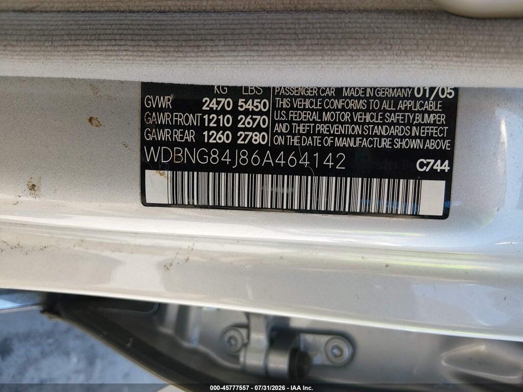WDBNG84J86A464142 2006 MERCEDES-BENZ S 500 photo no. 9