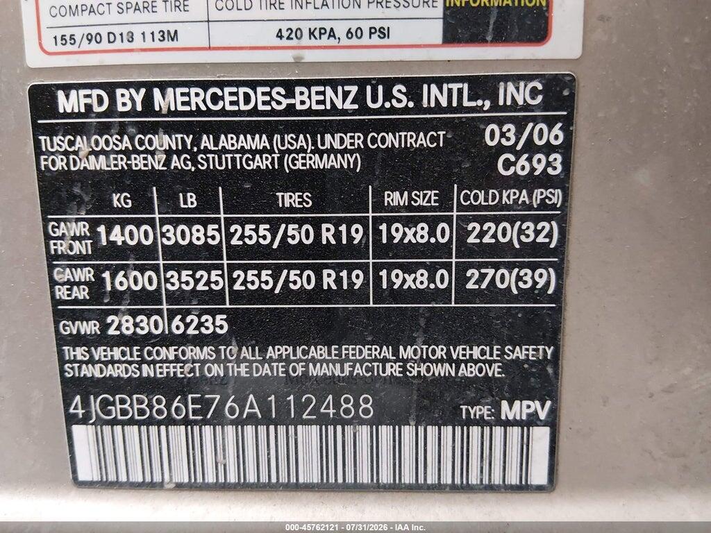 4JGBB86E76A112488 2006 MERCEDES-BENZ ML 350 photo no. 9