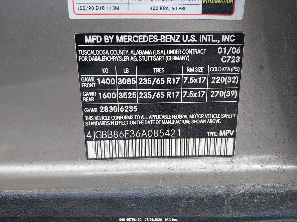 4JGBB86E36A085421 2006 MERCEDES-BENZ ML 350 photo no. 9