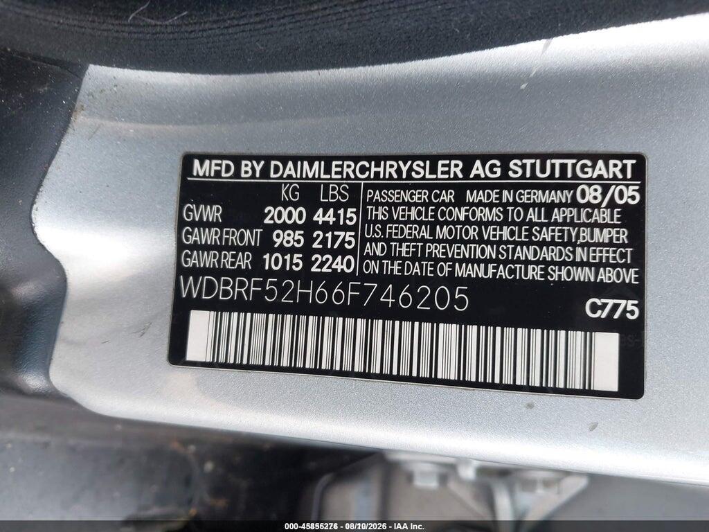 WDBRF52H66F746205 2006 MERCEDES-BENZ C 230 photo no. 9