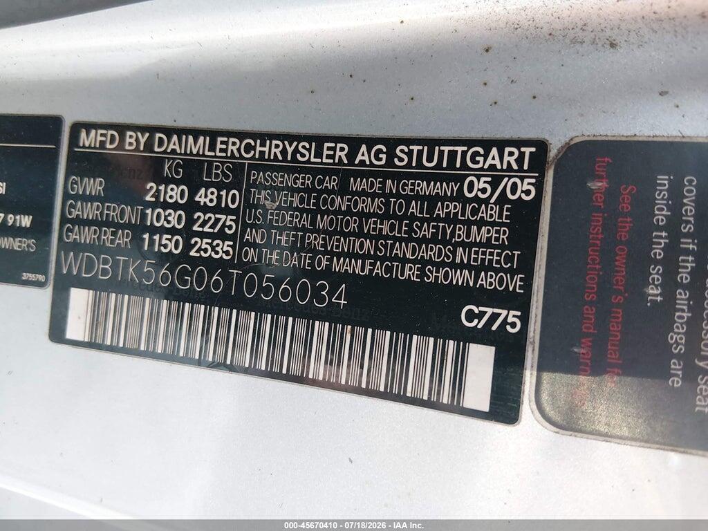 WDBTK56G06T056034 2006 MERCEDES-BENZ CLK 350 photo no. 9