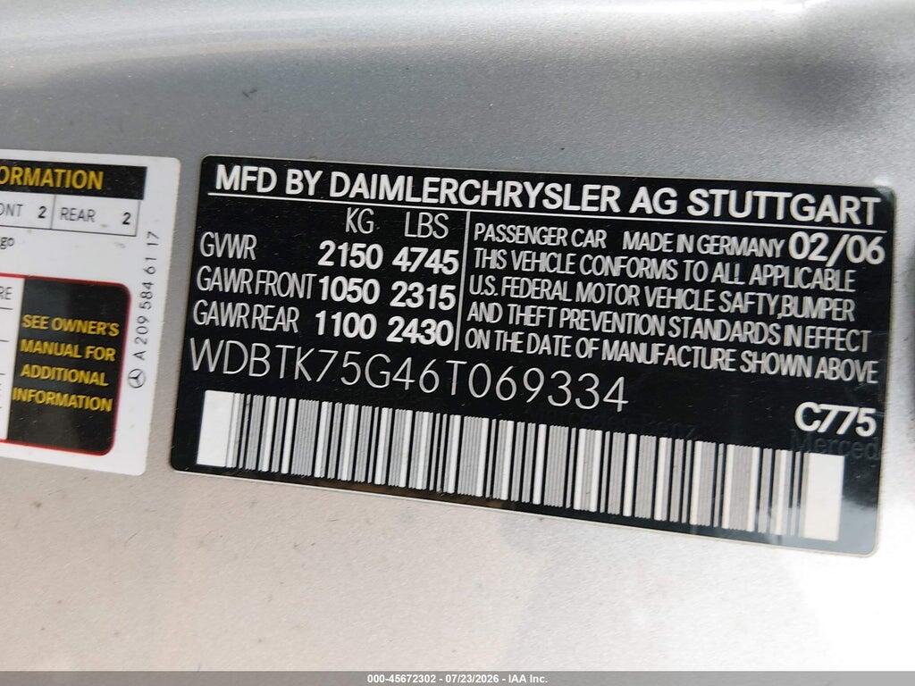 WDBTK75G46T069334 2006 MERCEDES-BENZ CLK 500 photo no. 9