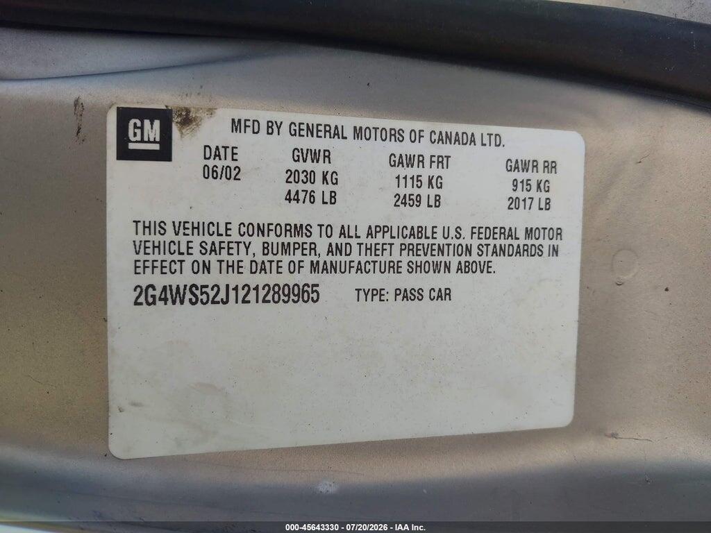 2G4WS52J121289965 2002 BUICK CENTURY photo no. 9