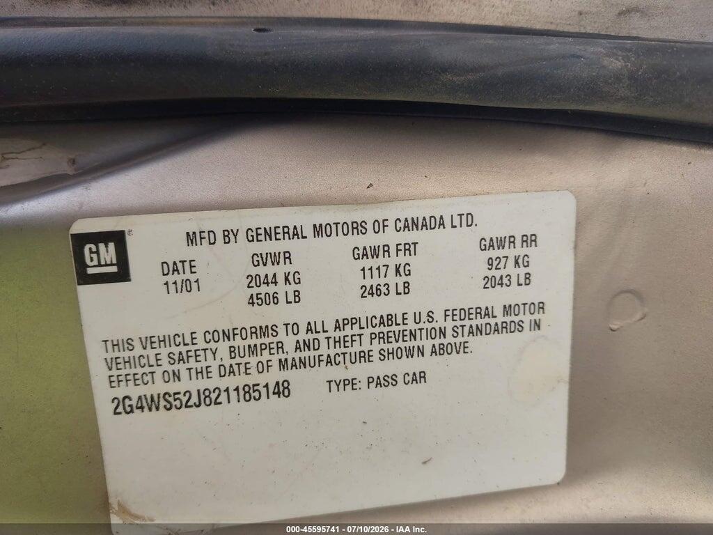 2G4WS52J821185148 2002 BUICK CENTURY photo no. 9