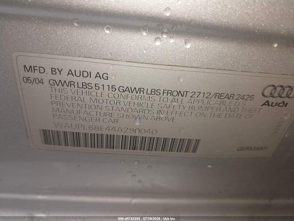 WAUPL68E44A290040 2004 AUDI S4 photo no. 9