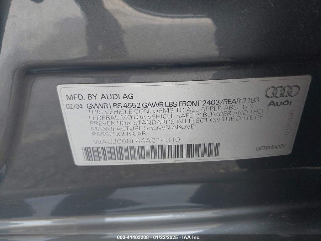 WAUJC68E44A214310 2004 AUDI A4 photo no. 9