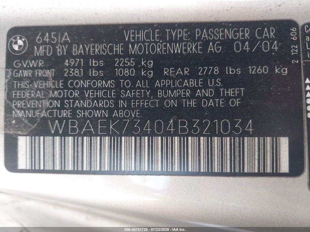WBAEK73404B321034 2004 BMW 645CI photo no. 9
