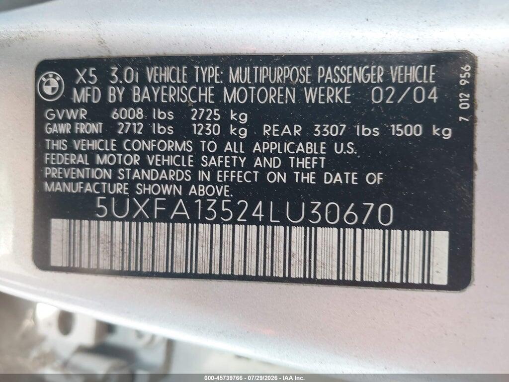 5UXFA13524LU30670 2004 BMW X5 photo no. 9