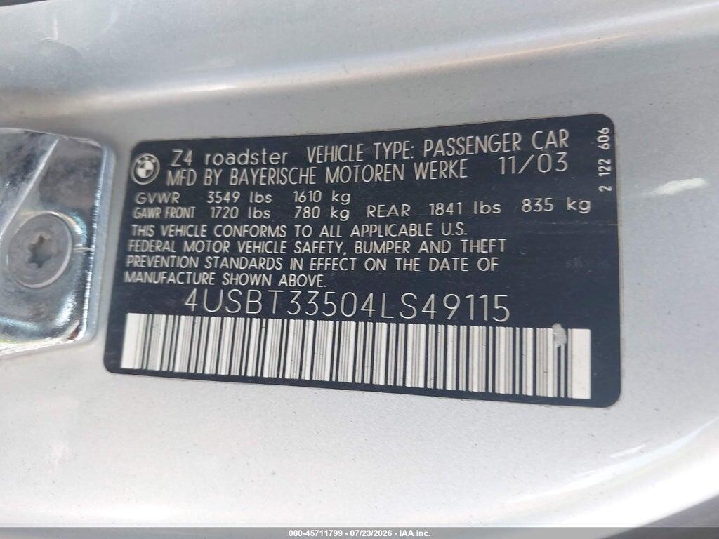 4USBT33504LS49115 2004 BMW Z4 photo no. 9