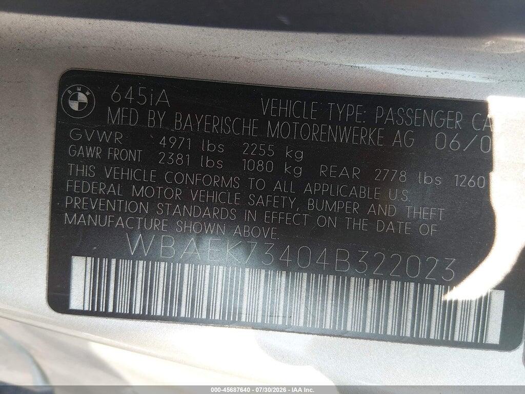 WBAEK73404B322023 2004 BMW 645CI photo no. 9