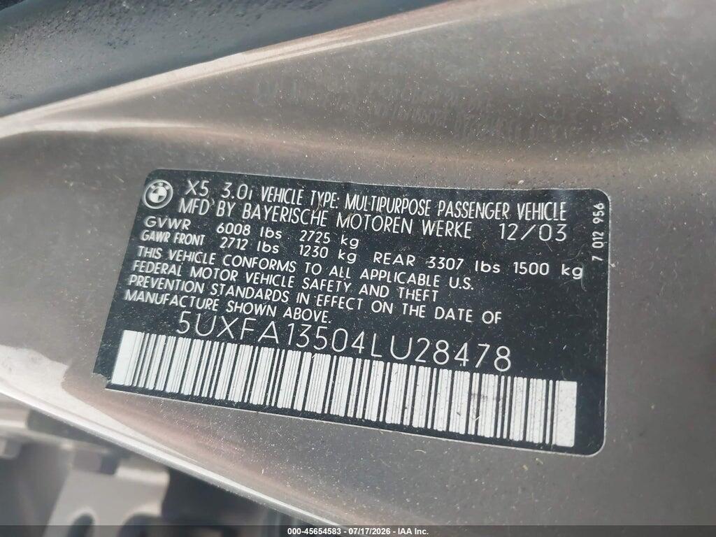 5UXFA13504LU28478 2004 BMW X5 photo no. 9