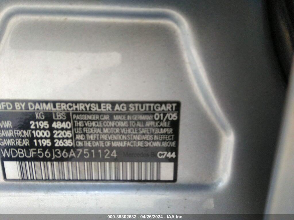 WDBUF56J36A751124 2006 MERCEDES-BENZ E 350 photo no. 9
