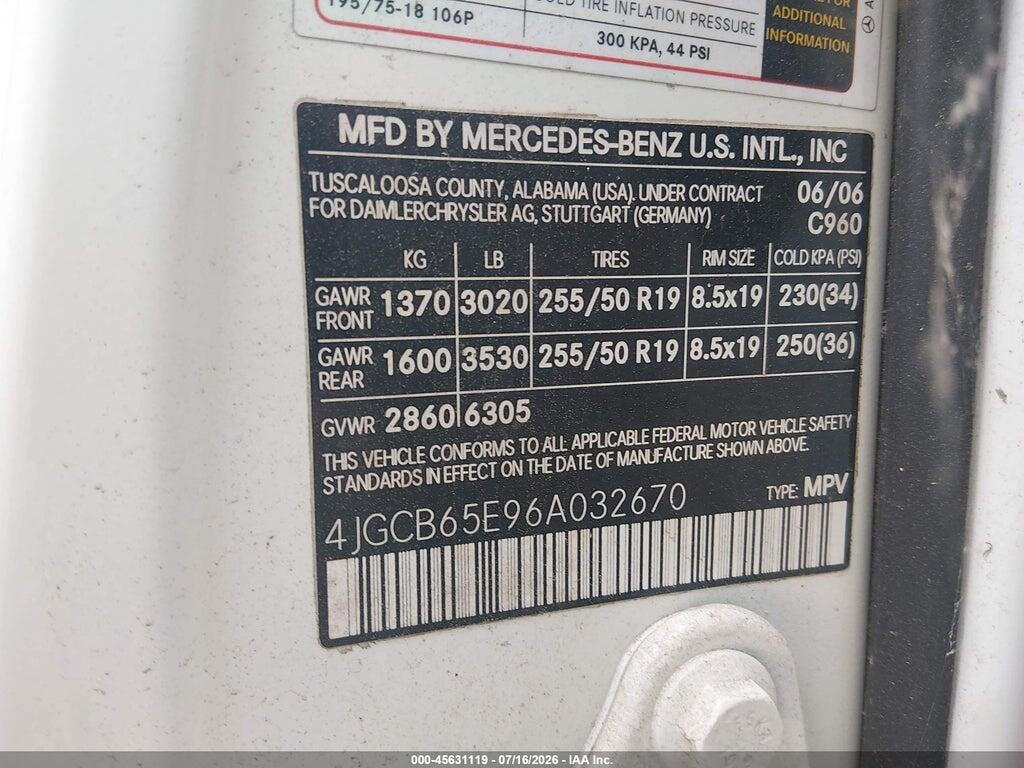 4JGCB65E96A032670 2006 MERCEDES-BENZ R 350 photo no. 9