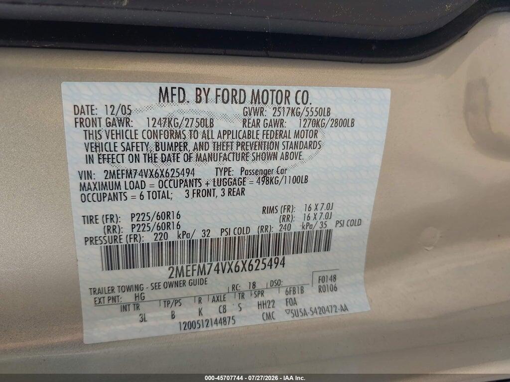 2MEFM74VX6X625494 2006 MERCURY GRAND MARQUIS photo no. 9