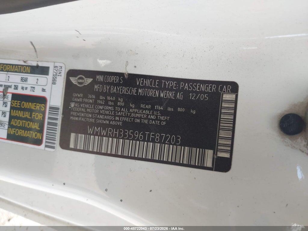 WMWRH33596TF87203 2006 MINI COOPER S photo no. 9