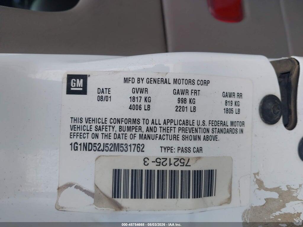 1G1ND52J52M531762 2002 CHEVROLET MALIBU photo no. 9