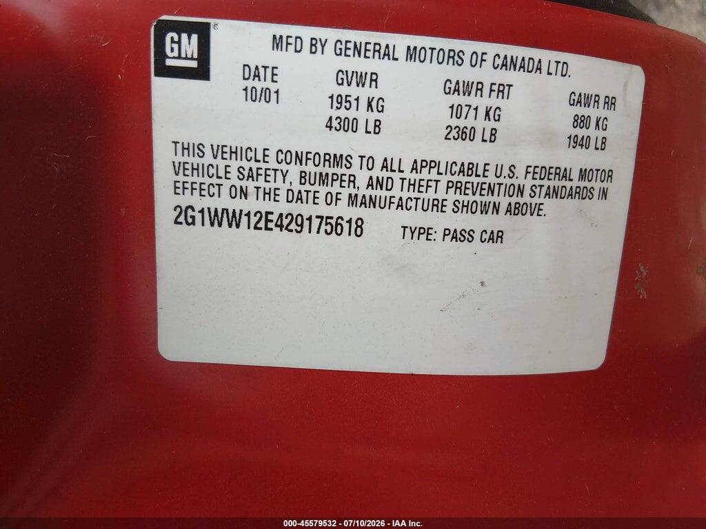 2G1WW12E429175618 2002 CHEVROLET MONTE CARLO photo no. 9
