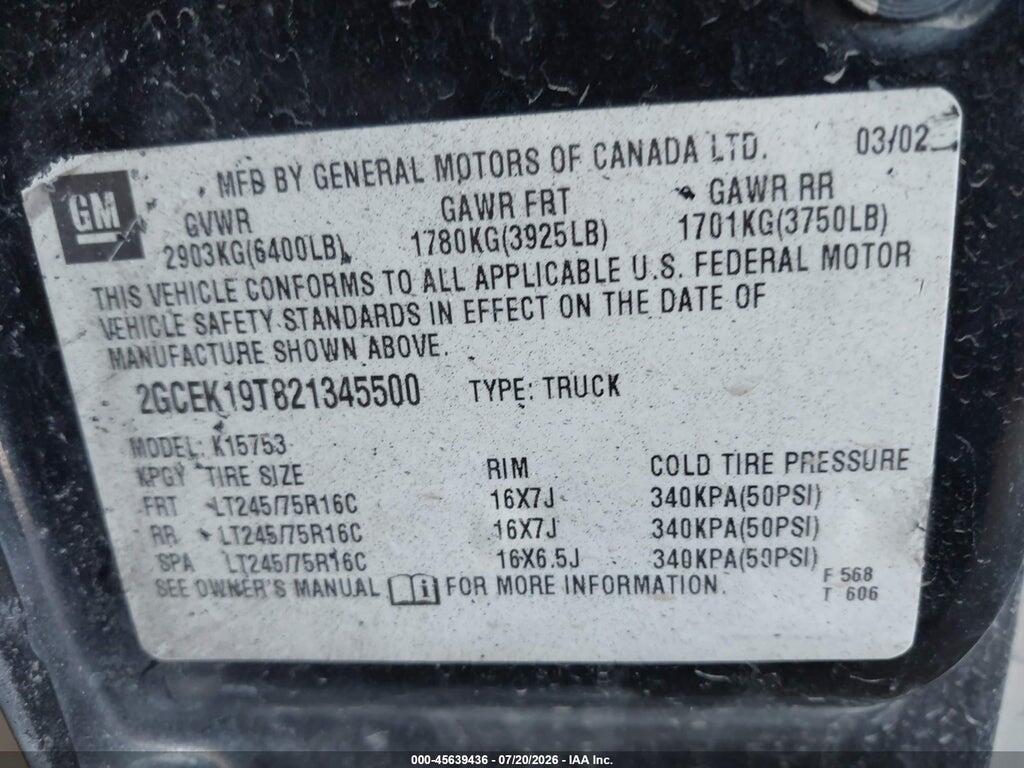 2GCEK19T821345500 2002 CHEVROLET SILVERADO 1500 photo no. 9